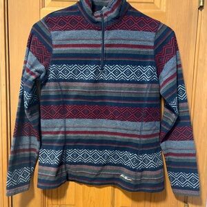 Women’s Eddie Bauer multi-color fleece quarter zip sweater pullover size small.